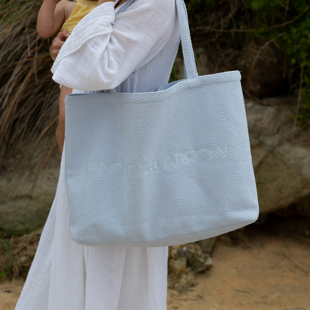 Terry Towel Beach Bag & Clutch | Sky Blue