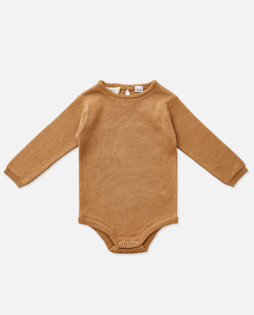 Long Sleeve Knit Bodysuit - Caramel