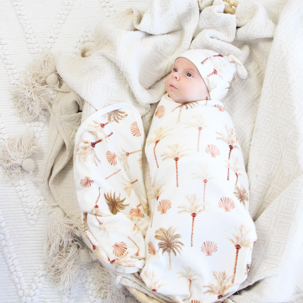 Jersey Swaddle & Beanie - Summer Palm