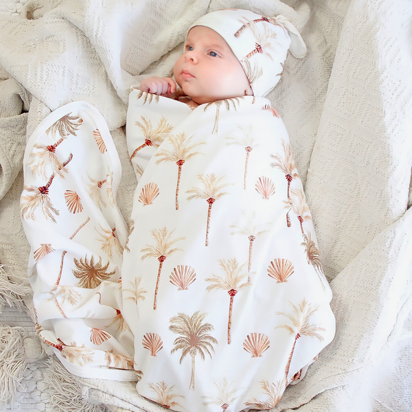 Jersey Swaddle & Beanie - Summer Palm
