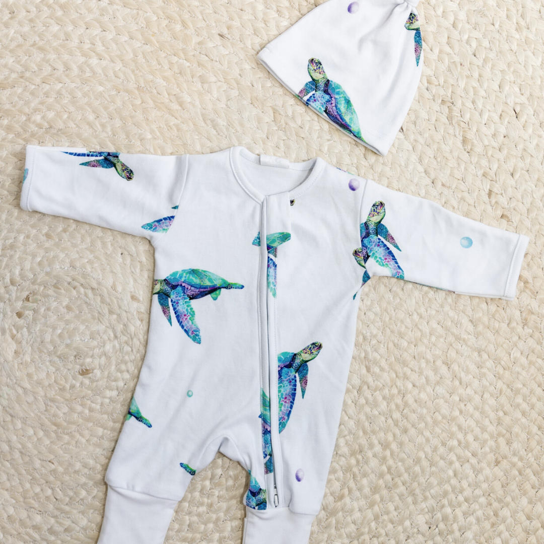 Long Zippy Romper - Sea Turtle