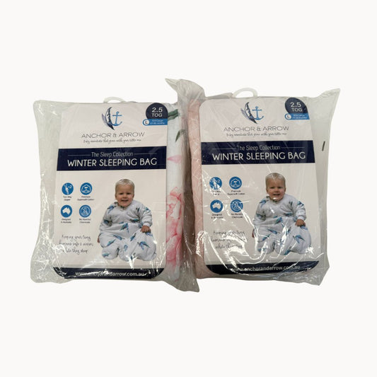 2 Winter Sleeping Bags - 2.5 TOG Pink Palm + Pretty Peony