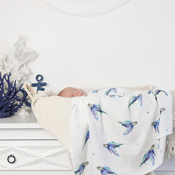 Organic Bamboo Cotton Swaddle | Sea Turtles