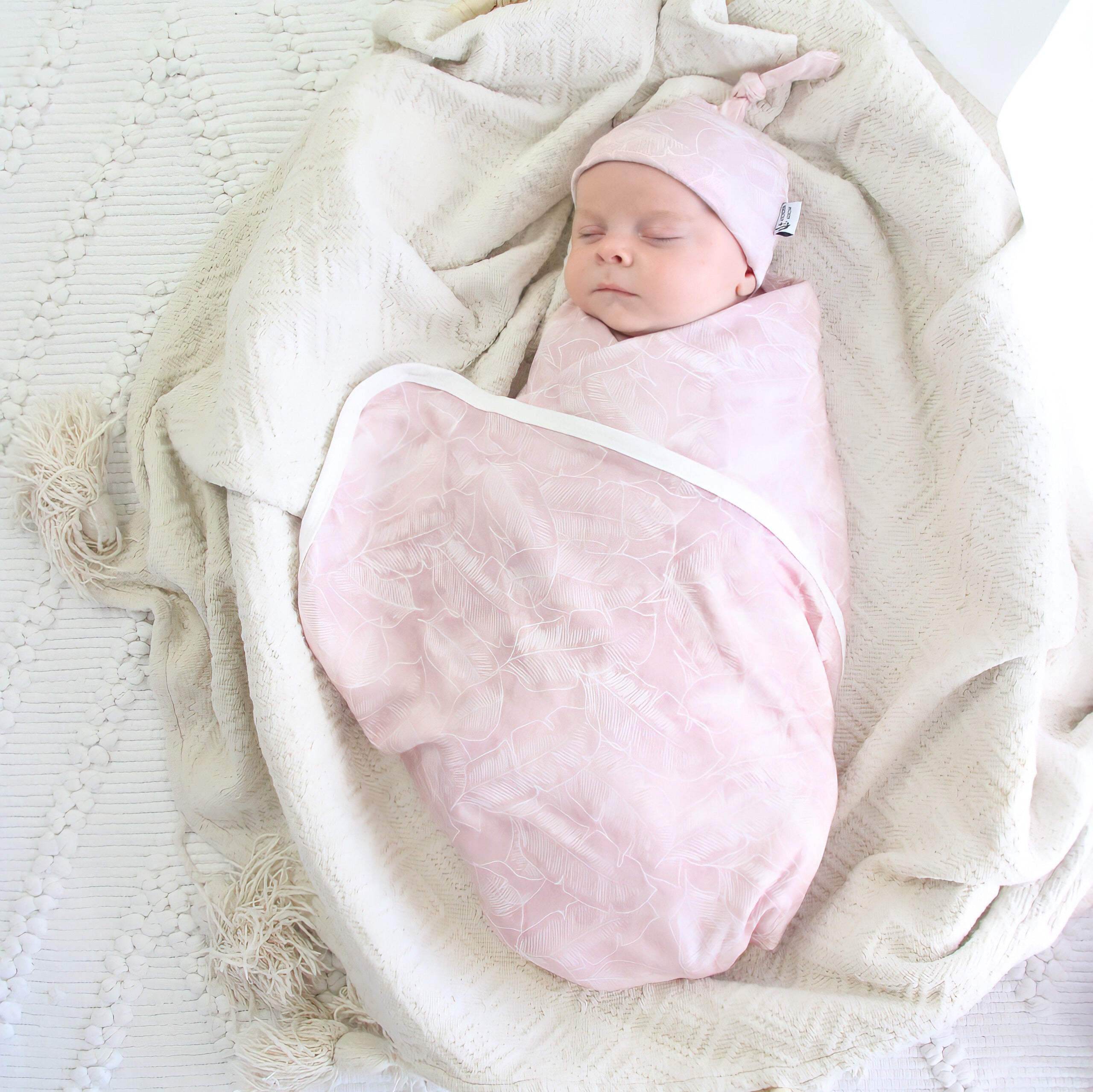 Jersey Swaddle & Beanie - Pink Palm
