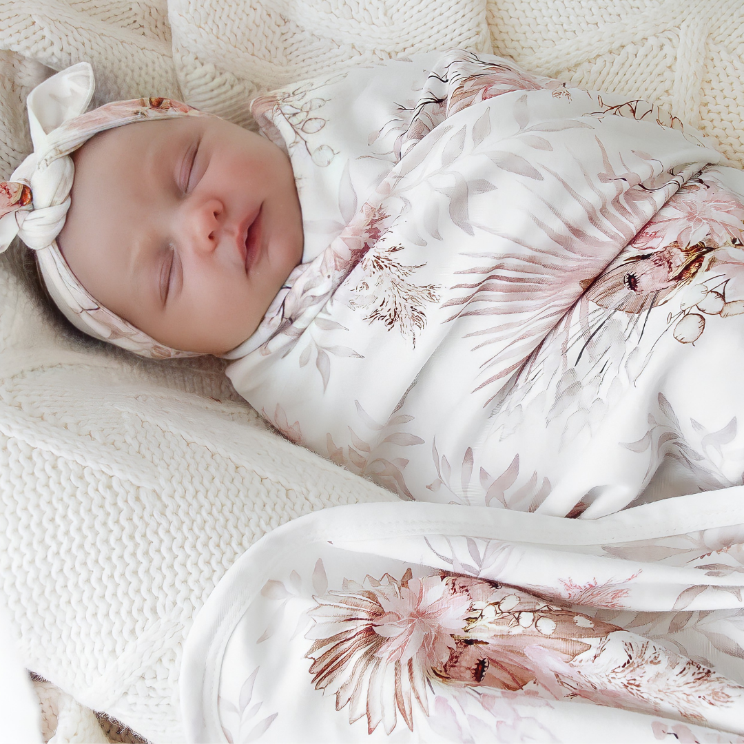 Jersey Swaddle & Top Knot - Native Bloom