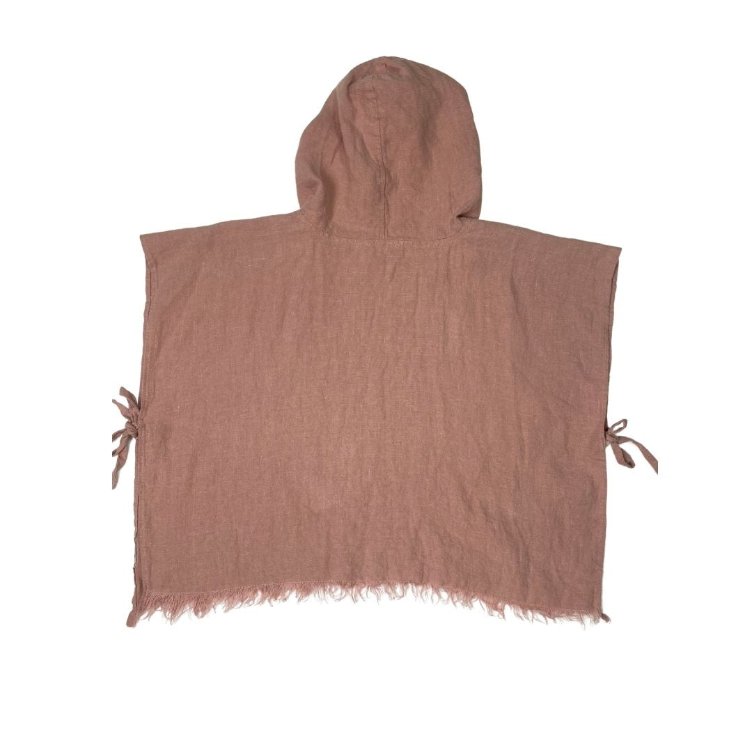 Linen Hooded Poncho Towel - Blush