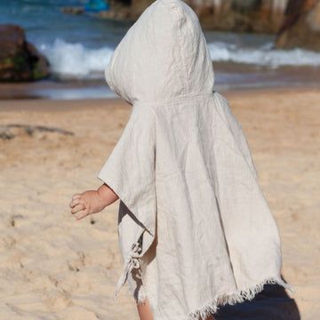 Linen Hooded Poncho Towel - Sand
