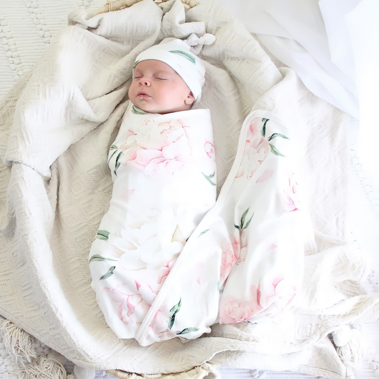 Jersey Swaddle & Beanie | Pretty Peony
