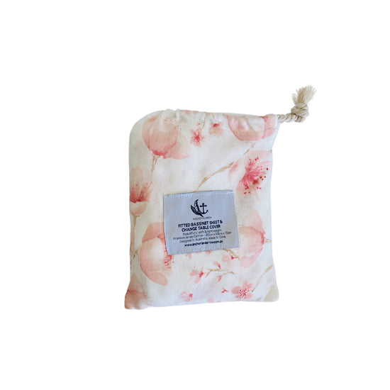 Fitted Jersey Cotton Bassinet sheet/Change Table Cover - Cherry Blossom