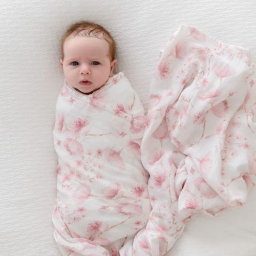 Organic Bamboo Cotton Swaddle - Cherry Blossom