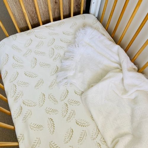 Jersey Cotton Cot Sheet -   Gold Fern 