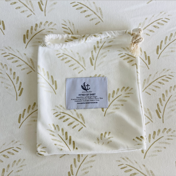 Jersey Cotton Cot Sheet -   Gold Fern 