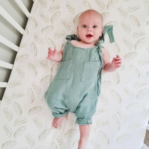 Jersey Cotton Cot Sheet -   Gold Fern 