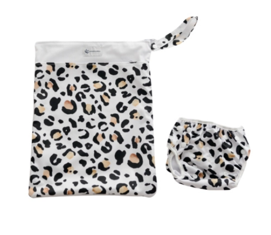 Reusable Swim Nappy & Wet Bag Set - Leopard Print