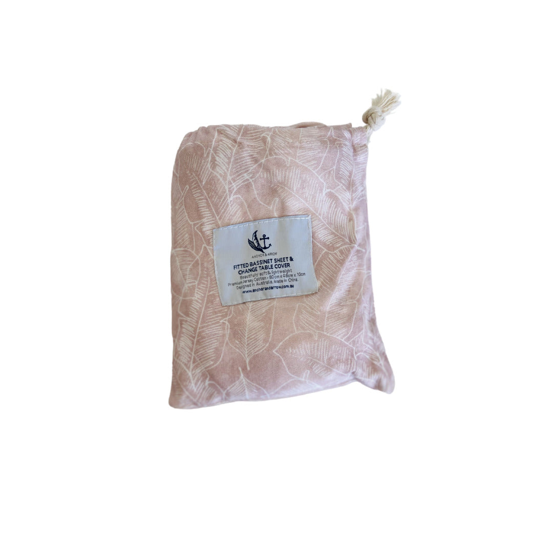 Fitted Jersey Cotton Bassinet Sheet/Change Table Cover - Pink Palm