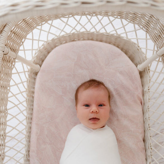 Fitted Jersey Cotton Bassinet Sheet/Change Table Cover - Pink Palm