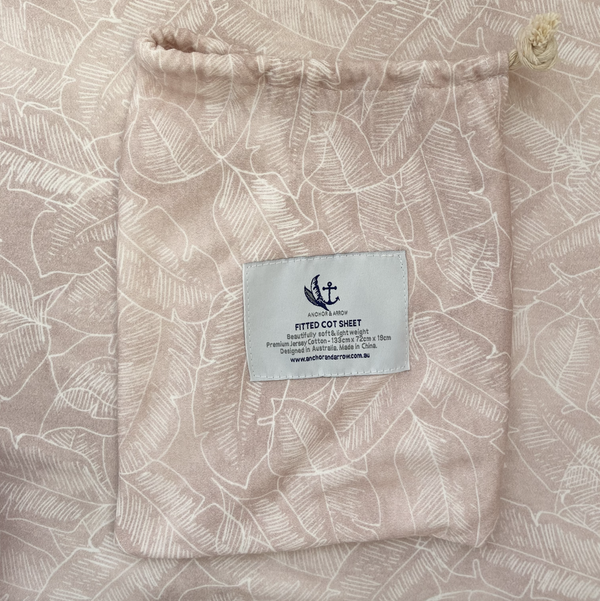 Jersey Cotton Cot Sheet - Pink Palm