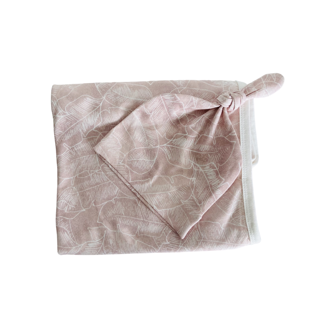 Jersey Baby Swaddle + Beanie Set -   Pink Palm