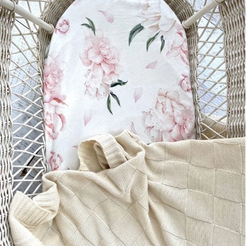 Fitted Jersey Cotton Bassinet Sheet/Change Table Cover - Pretty Peony