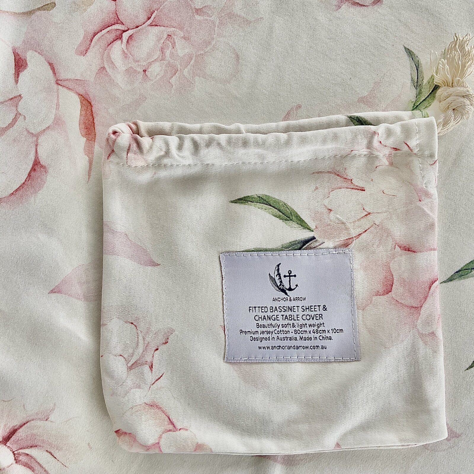 Fitted Jersey Cotton Bassinet Sheet/Change Table Cover - Pretty Peony