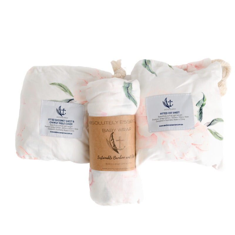 Fitted Jersey Cotton Bassinet Sheet/Change Table Cover - Pretty Peony