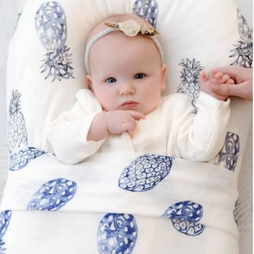 Fitted Jersey Cotton Bassinet Sheet/Change Table Cover - Indigo Pineapples