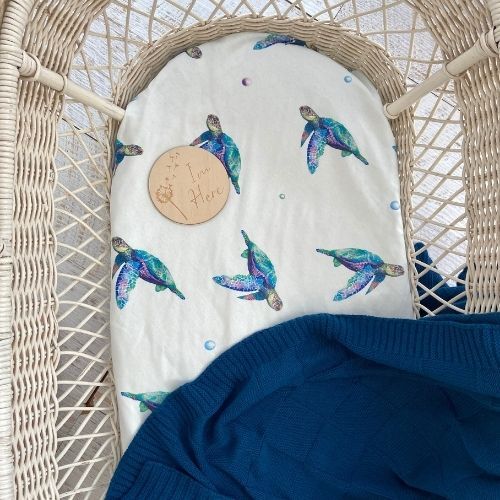 Fitted Jersey Cotton Bassinet Sheet/Change Table Cover - Sea Turtles
