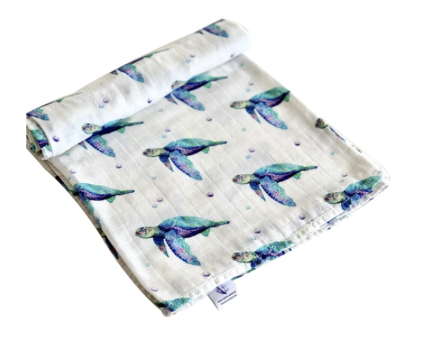 Organic Bamboo Cotton Swaddle - Sea Turtles