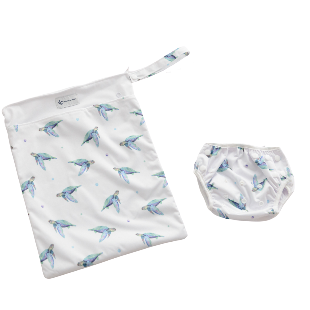 Reusable Swim Nappy & Wet Bag - "Sea Turtles"