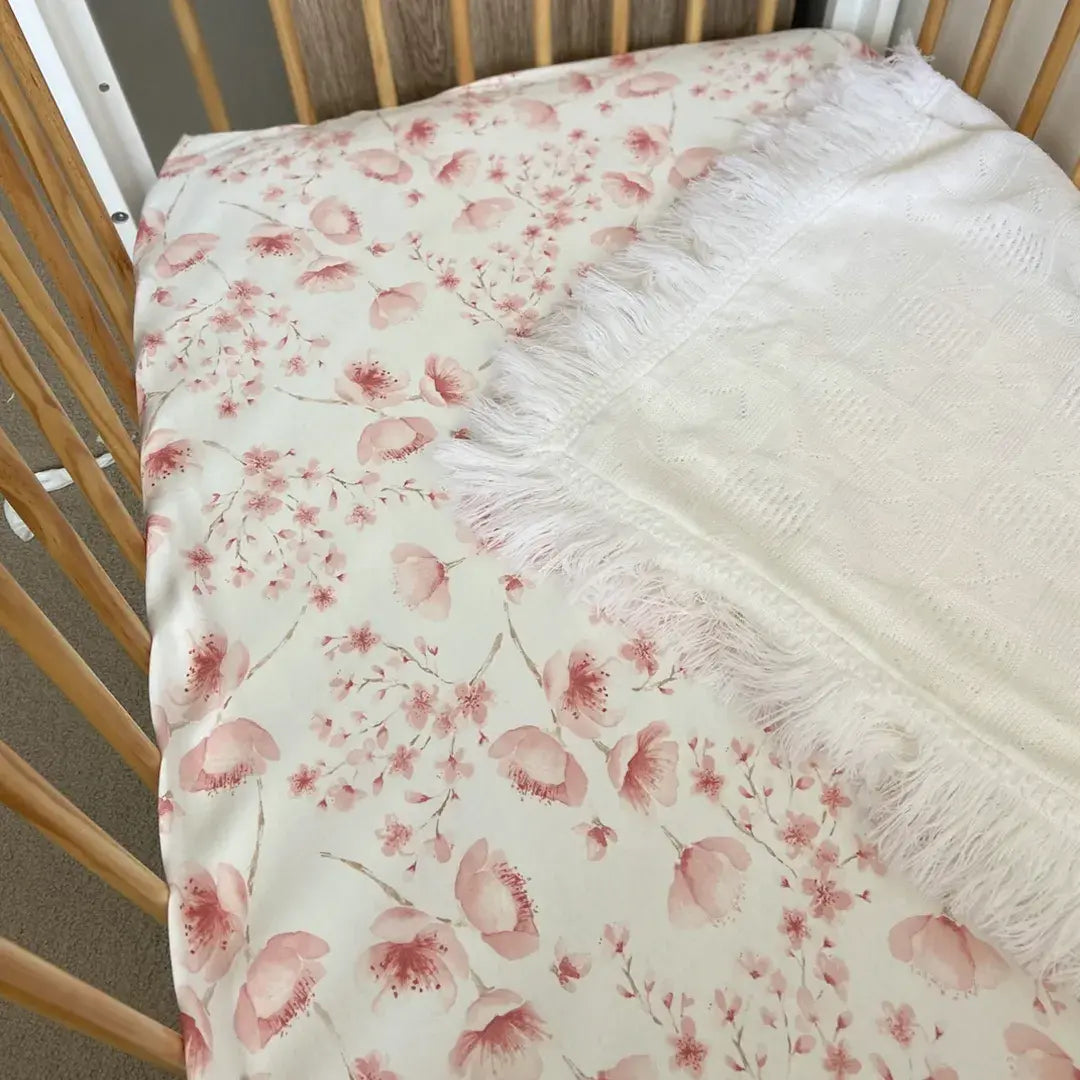Jersey Cotton Cot Sheet - Cherry Blossom